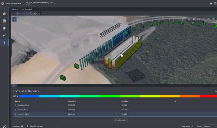 Example of Bentley’s Carbon Analysis capabilities: Embodied carbon visualization in an airport design (Image courtesy of Bentley Systems)