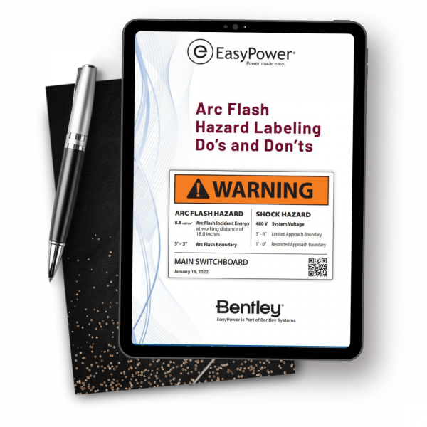 The tablet showcases a document titled “Arc Flash Hazard Labeling Do’s and Don’ts” alongside a striking warning label image, serving as an essential labeling guide. Nearby, a pen rests on a notebook, ready for notes. Enhance your understanding with innovative solutions like EasyPower. The tablet showcases a document titled “Arc Flash Hazard Labeling Do’s and Don’ts” alongside a striking warning label image, serving as an essential labeling guide. Nearby, a pen rests on a notebook, ready for notes. Enhance your understanding with innovative solutions like EasyPower.