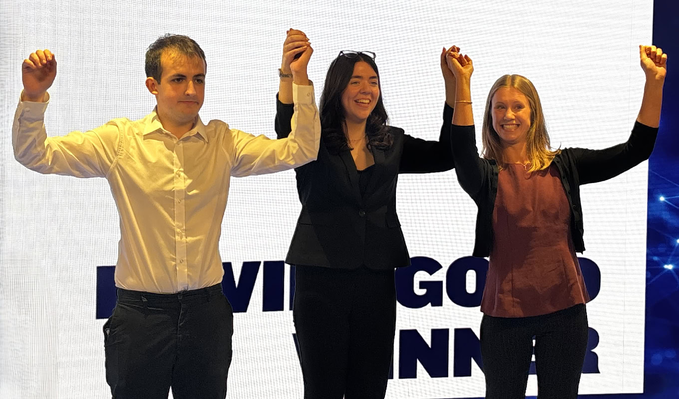 iTwin4Good winners, SiTESalvage (Enactus UK& Ireland), are pictured left to right: Harry Sharp (University of Huddersfield), Laura Fleming (University College Dublin), and Steph Sullivan (University of Manchester). (Image courtesy of Bentley Systems and Enactus