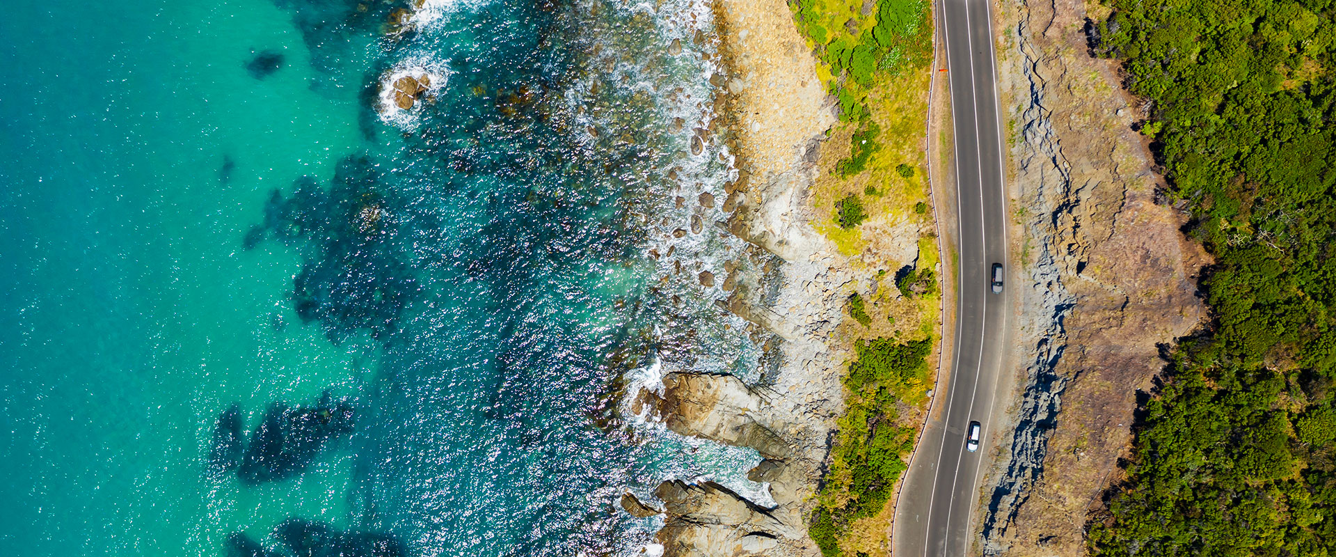 Top down aerial view of Great Ocean Road in Australia